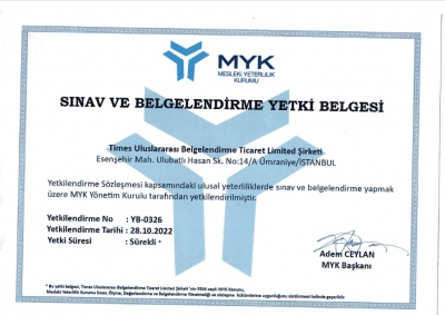 MYK Sınav ve Belgelendirme Yetki Belgesi